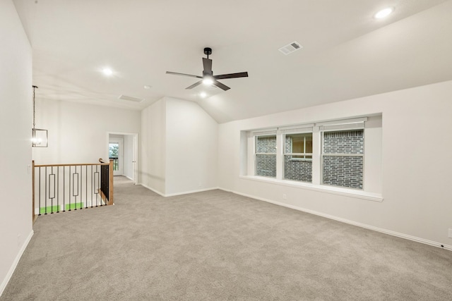 1130 Cardinal Dr, Midlothian, TX 76065 - carpeted empty room with baseboards, ceiling fan, vaulted ceiling, and recessed lighting