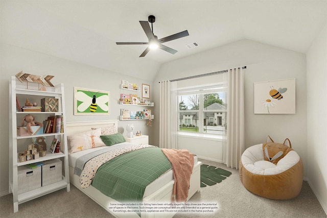 1130 Cardinal Dr, Midlothian, TX 76065 - carpeted bedroom with vaulted ceiling, ceiling fan, and baseboards