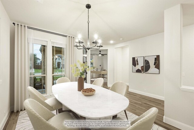 1130 Cardinal Dr, Midlothian, TX 76065 - dining space with a chandelier, wood finished floors, baseboards, and recessed lighting
