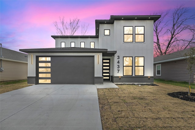 modern home featuring a garage