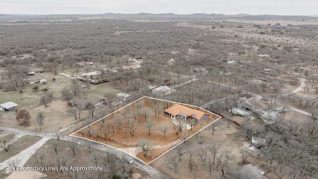 drone / aerial view featuring a mountain view