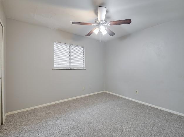 spare room featuring ceiling fan and carpet flooring