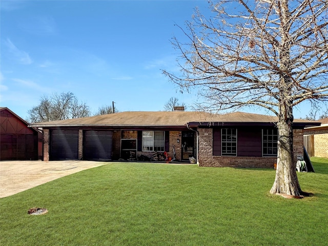 single story home with a garage and a front yard