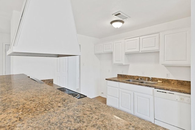 kitchen featuring a sink, visible vents, white cabinetry, and dishwasher