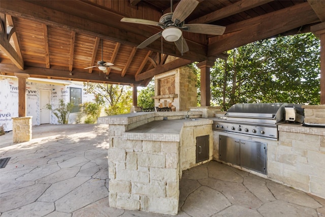 871 Beechwood Ln, Fairview, TX 75069 - view of patio featuring a grill, an outdoor kitchen, ceiling fan, and a sink