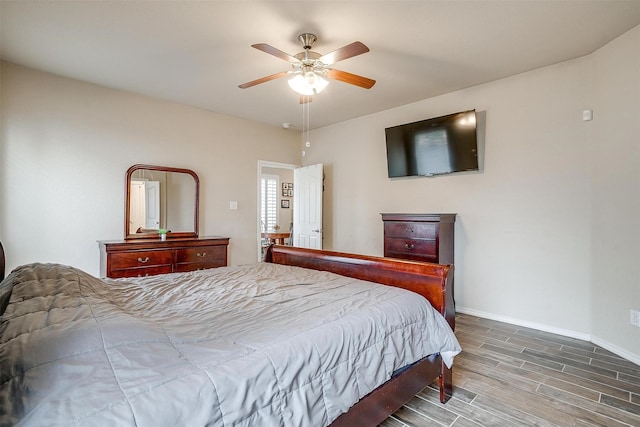 bedroom with hardwood / wood-style flooring and ceiling fan