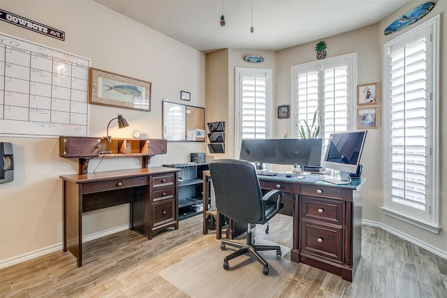 home office featuring light hardwood / wood-style flooring