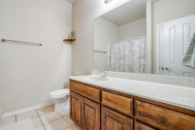 bathroom featuring vanity, toilet, and tile patterned flooring