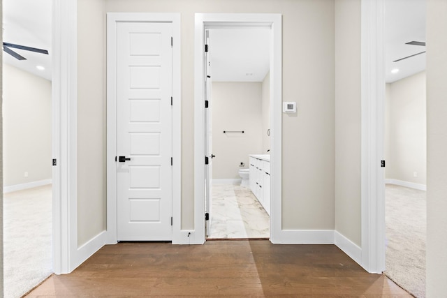 corridor featuring dark hardwood / wood-style floors