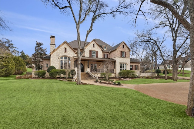 view of front of house featuring a porch and a front lawn