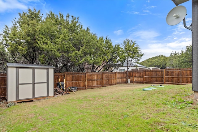 view of yard with a shed