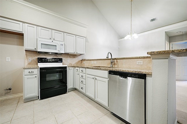 kitchen featuring white cabinetry, dishwasher, black electric range oven, and sink