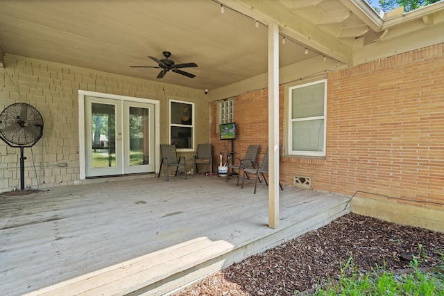 4217 Winfield Ave, Fort Worth, TX 76109 - wooden terrace featuring a ceiling fan and french doors
