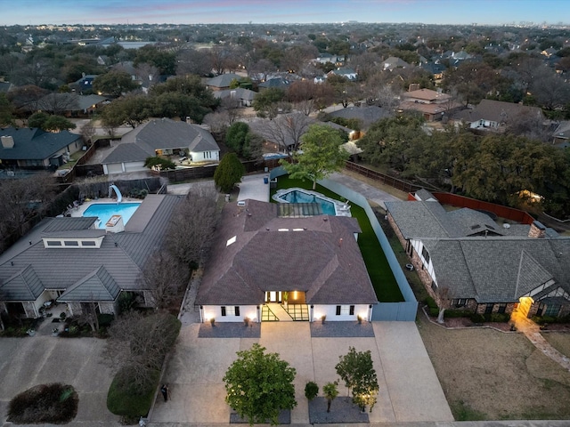 view of aerial view at dusk