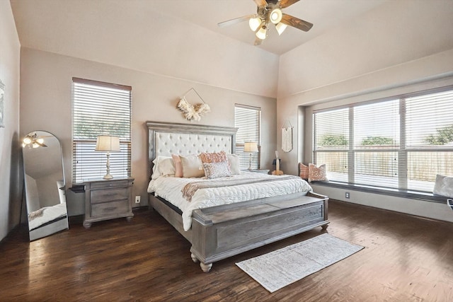 bedroom featuring dark wood-type flooring and ceiling fan