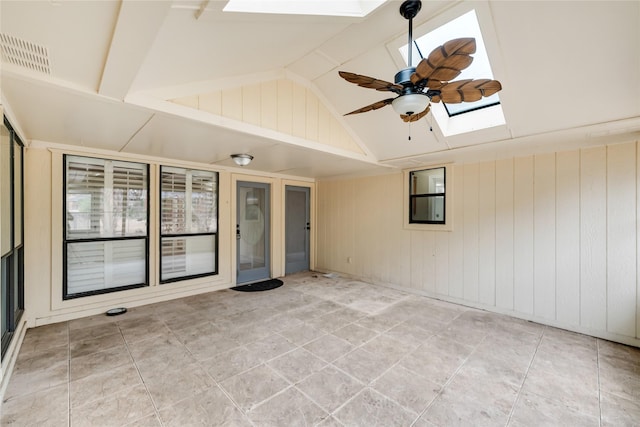 interior space featuring ceiling fan