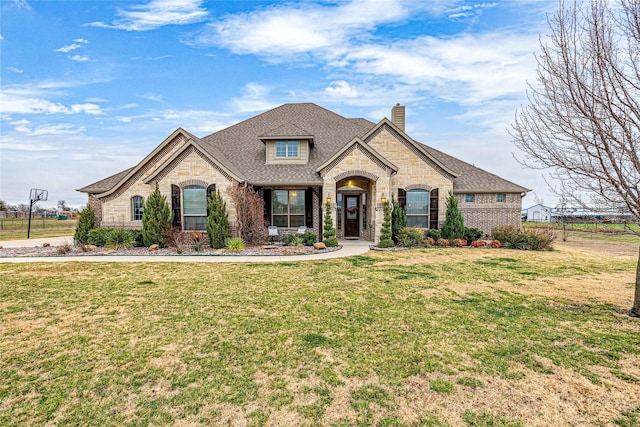 french country style house with a front lawn