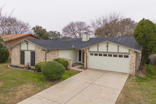 single story home featuring a garage and a front yard