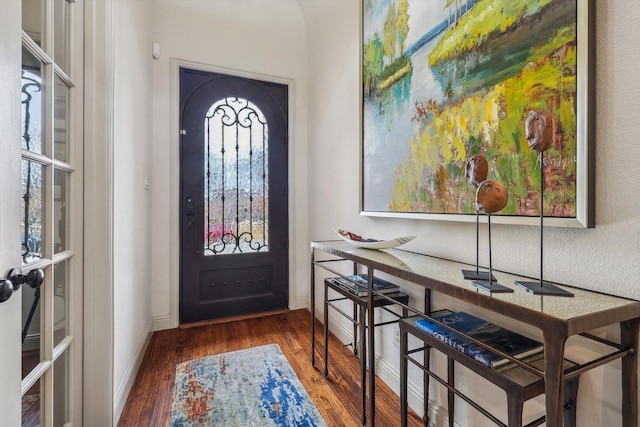 foyer with dark hardwood / wood-style flooring