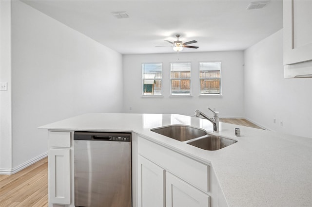 kitchen featuring white cabinetry, dishwasher, and sink