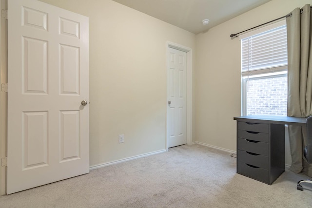 unfurnished office featuring light carpet