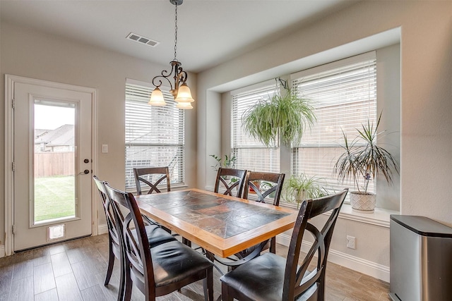 dining area with plenty of natural light and wood-type flooring