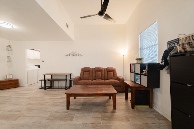 living room featuring ceiling fan