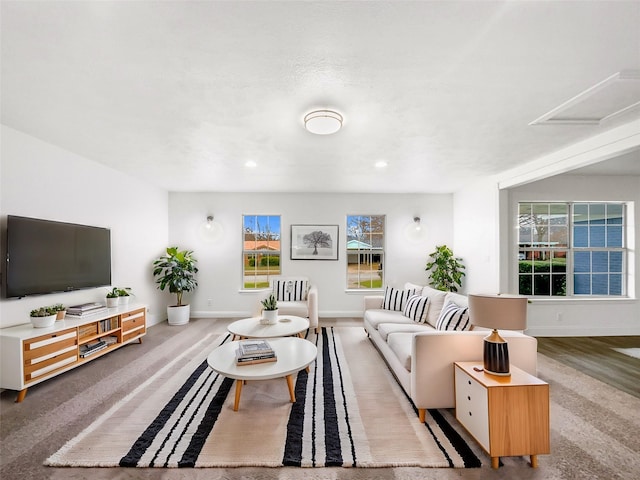 living room with light wood-type flooring