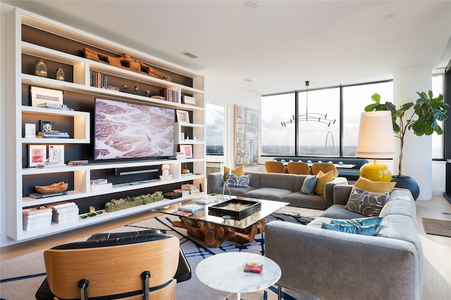 living room with hardwood / wood-style floors