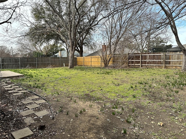 view of yard with a fenced backyard