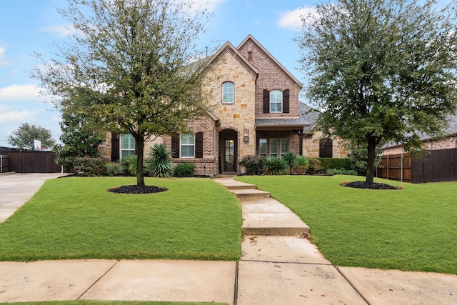 view of front of property with a front lawn