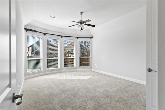 carpeted empty room with ceiling fan