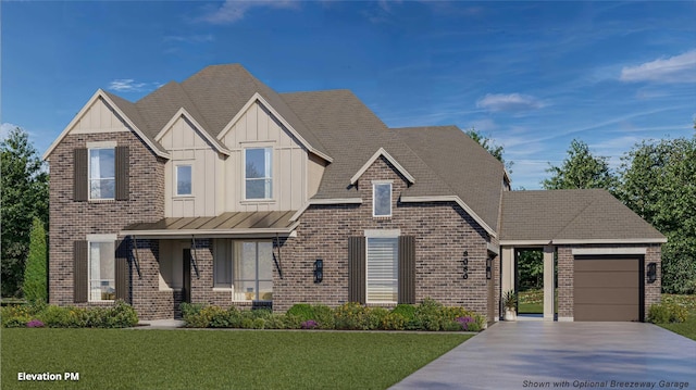 view of front facade with a garage and a front lawn