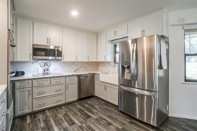 kitchen with white cabinetry, appliances with stainless steel finishes, sink, and dark hardwood / wood-style floors