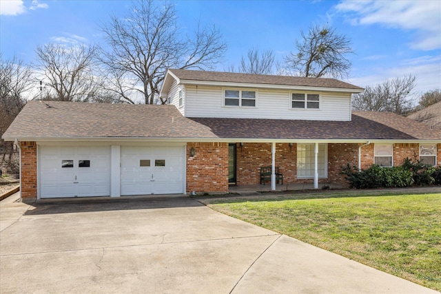 front facade featuring a garage and a front lawn