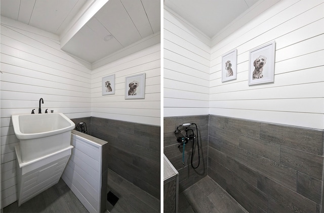 1004 Rs County Road 3345, Emory, TX 75440 - bathroom with wooden walls and tiled shower