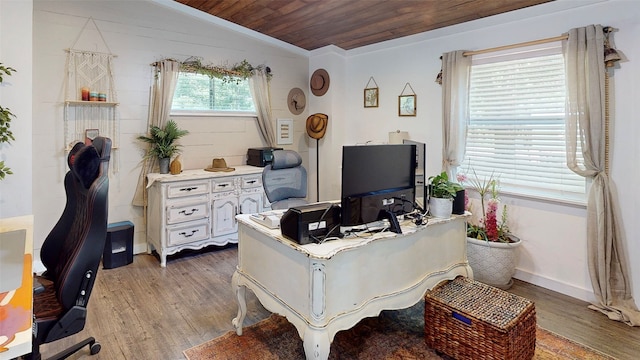 1004 Rs County Road 3345, Emory, TX 75440 - office space featuring wood ceiling, vaulted ceiling, and hardwood / wood-style floors