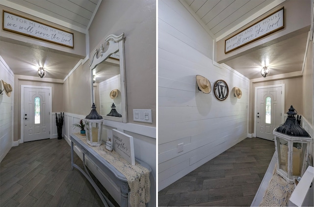 1004 Rs County Road 3345, Emory, TX 75440 - entryway with ornamental molding, lofted ceiling, a healthy amount of sunlight, and dark hardwood / wood-style flooring