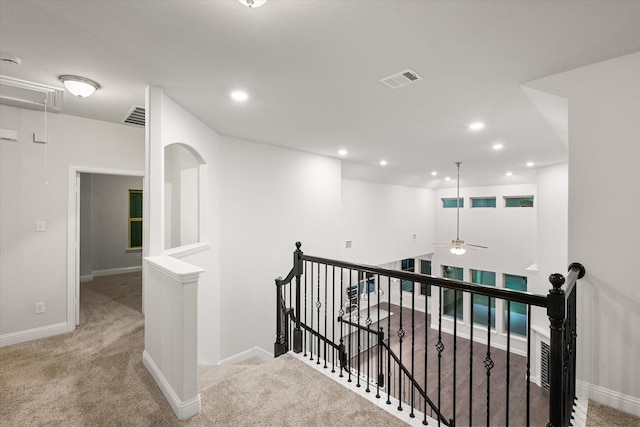 5204 Basham Ln, Mckinney, TX 75070 - hallway featuring an upstairs landing, attic access, recessed lighting, baseboards, and carpet