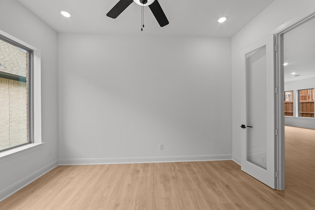 602 Lundy Ln, Mansfield, TX 76063 - spare room with light wood finished floors, ceiling fan, baseboards, and recessed lighting