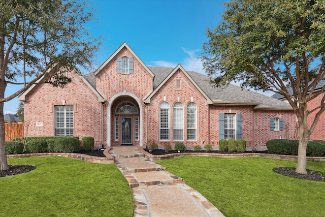 tudor house featuring a front yard