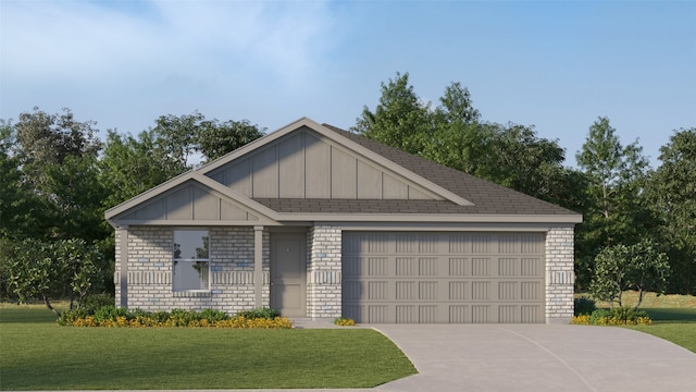 view of front facade with a garage and a front lawn