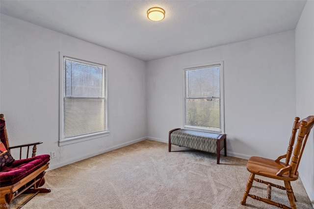 sitting room featuring a wealth of natural light and light colored carpet