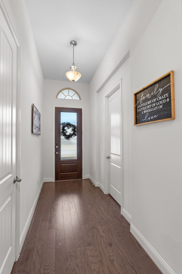 doorway with dark hardwood / wood-style floors