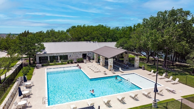 view of pool with a gazebo and a patio area