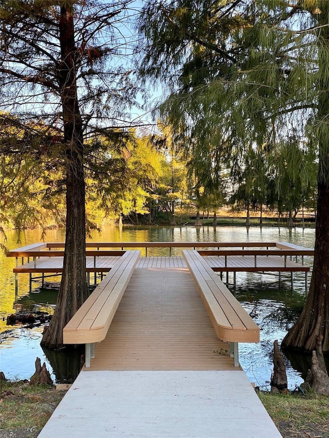 view of dock with a water view