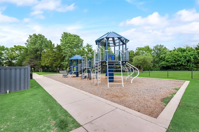 view of jungle gym with a yard