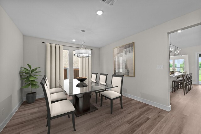 11529 Wulstone Rd, Fort Worth, TX 76052 - dining space featuring a chandelier, light wood finished floors, baseboards, and recessed lighting