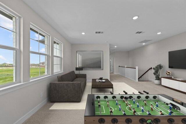 11529 Wulstone Rd, Fort Worth, TX 76052 - rec room with carpet, baseboards, and recessed lighting