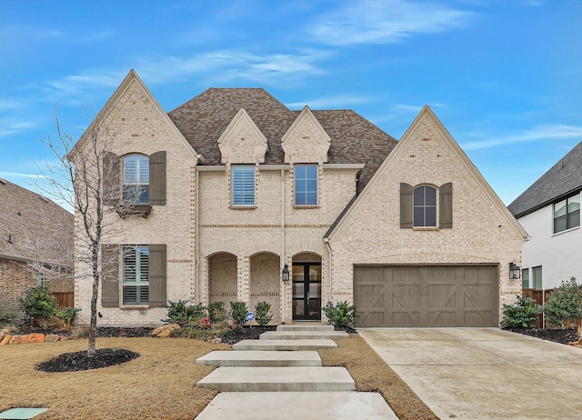 french country style house featuring french doors and a garage